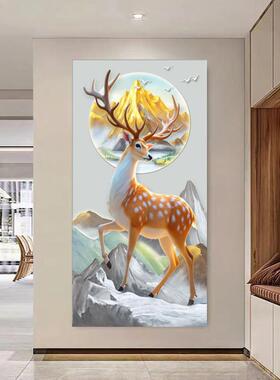 3D立体浮雕灯光画现代简约福禄献瑞新款砂岩画客厅入户玄关装饰画