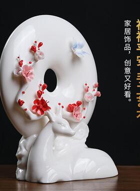 新中式《福禄平安》陶瓷平安扣摆件客厅招财鹿装饰品乔迁新居礼品