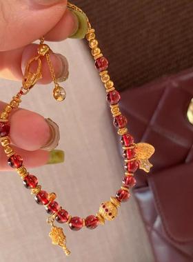 国潮风新款星星转运珠手链招财手串高颜值古法小葫芦百搭红色手串