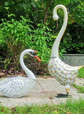 跨境热卖外贸欧美花园庭院户外草坪夜光铁动物铁艺天鹅太阳能灯