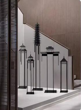 大型工艺品新中式凉亭落地摆件售楼处简约酒店过道走廊装饰