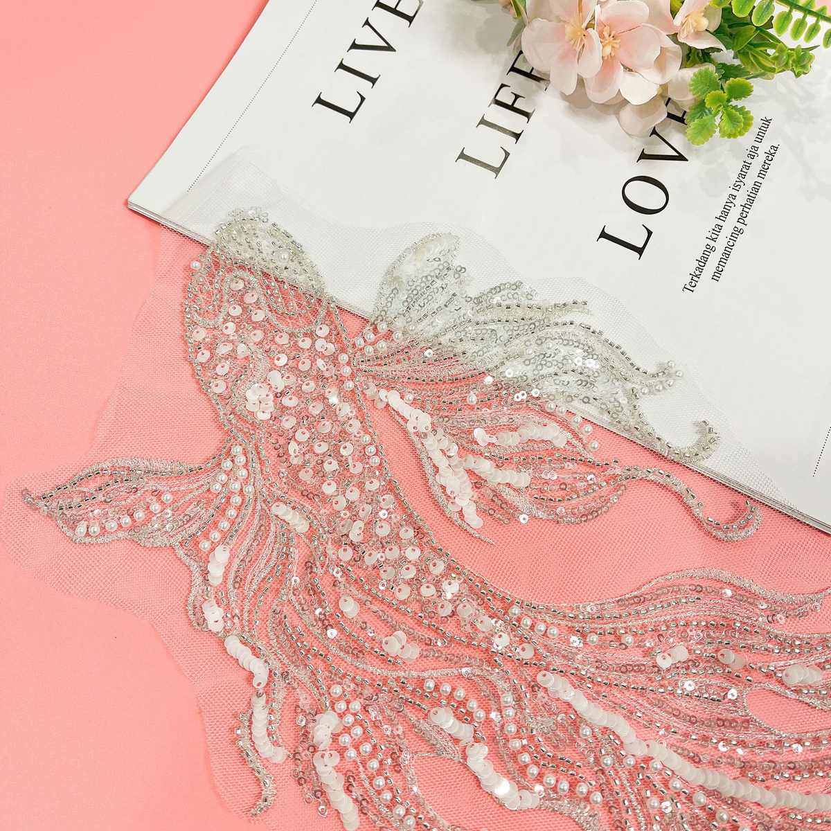 金鱼花朵刺绣亮片立体钉珠本白银色布贴婚纱礼服网纱舞台服装,淘宝优惠券,粉丝福利购,淘宝优惠卷