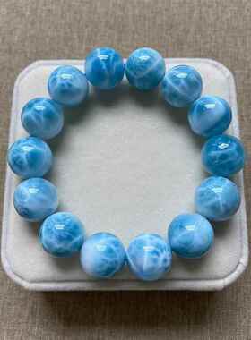 多米尼加海纹石单圈手链大颗粒拉利玛圆珠手串男女珠链规格15.4mm