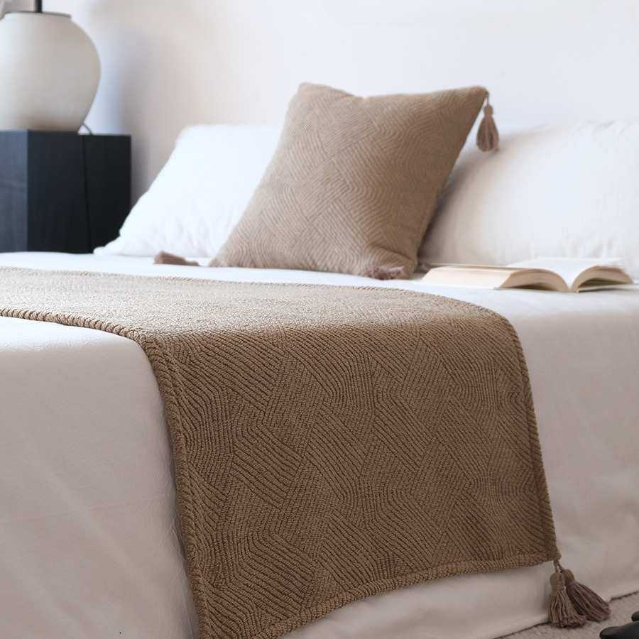 侘寂中古风床尾毯床尾巾搭毯床搭巾盖毯民宿酒店客栈床旗咖色棕色,淘宝优惠券,粉丝福利购,淘宝优惠卷