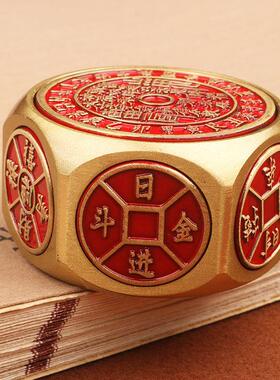 山鬼花铜钱全黄铜八面转可旋转指尖陀螺手把件创意招财转钱摆件