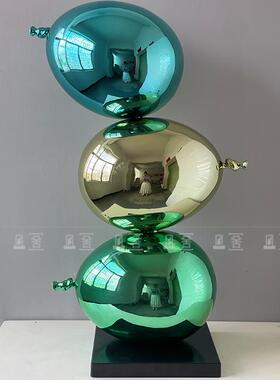 简约创意彩色电镀气球叠球玻璃钢雕塑酒店会所大堂售楼处玄关摆件