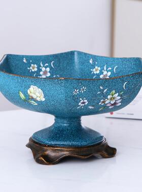 创意新中式蓝色工艺彩绘树脂装饰水果盘果盒家居客厅装饰礼品