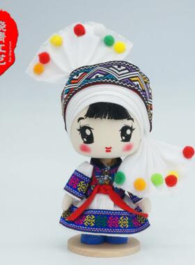 晓青工艺17cm白族娃娃 手工木制民族娃娃人偶 教具云南特色礼品