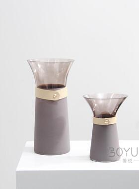 简约现代桌面喷砂玻璃喇叭口花瓶样板间卧室餐厅玄关花艺软装摆件