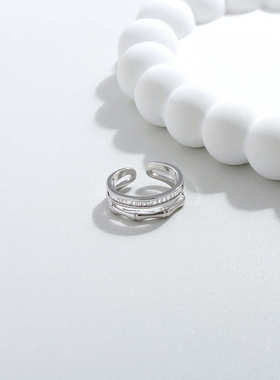 双层竹节锆石时尚设计开口指环气质戒指女小众高级轻奢风食指戒