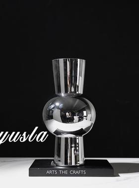 简约电镀玻璃客厅餐厅桌面茶几柜插花器干花瓶摆件样板房软装饰品