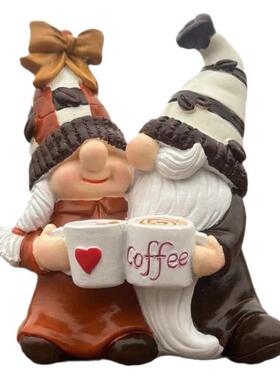 跨境新款咖啡侏儒雕像树脂工艺品摆件家居装饰品桌面礼物情人节