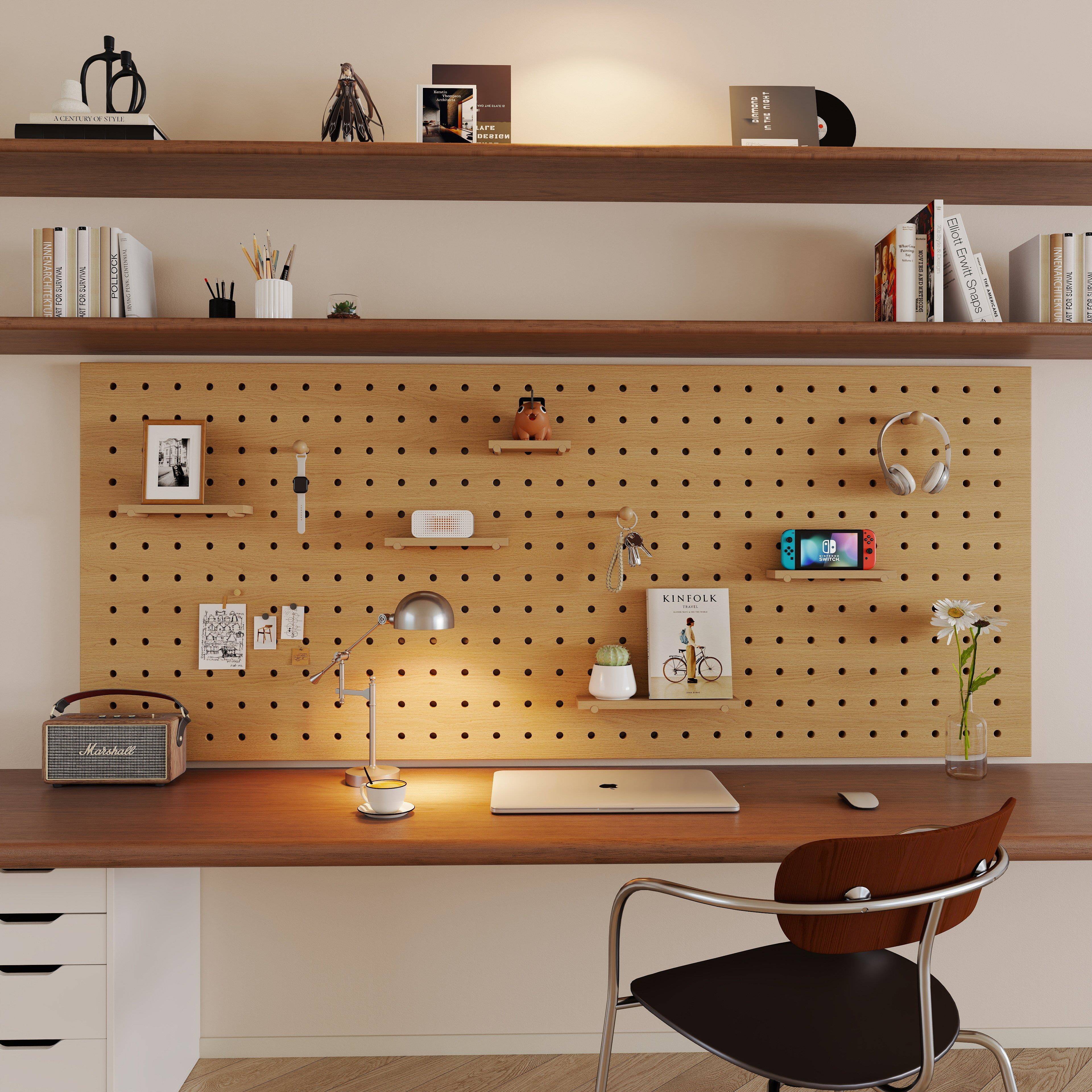 Pure solid wood mid-century style desk hole board custom-made storage rack desktop wall shape wall display shelf no punching