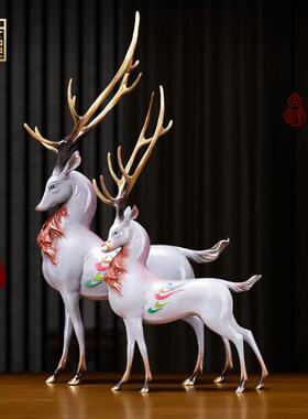 神鹿鸣吉纯铜九色鹿福鹿玄关摆件铜鹿摆件家居办公室工艺品装饰品