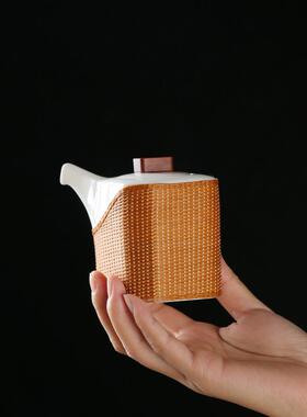 非遗手工竹编一壶四杯陶瓷茶具套装竹丝扣瓷小茶壶公道杯茶杯送礼