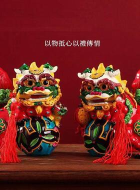 2024新款故宫文创狮子一对装饰品摆件陶瓷手工镇宅招财特色礼物