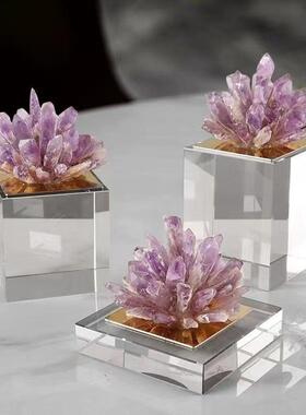 现代简约紫水晶摆件客厅创意玄关酒柜电视柜样板间书房家居装饰品