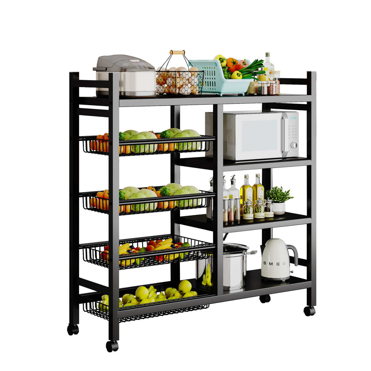 厨房多层置物架多功能放菜厨具微波炉菜篮子收纳架免打孔小推车 - 图0