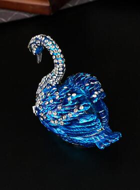 跨境 精致天鹅珠宝盒珐琅彩家居摆件工艺品金属收纳盒Trinket Box