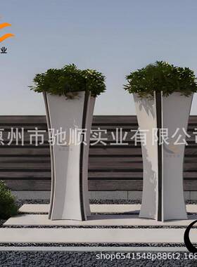 欧风酒北店玻创璃钢CS11006圆形大花盆意仿砂岩景观花商器业公区