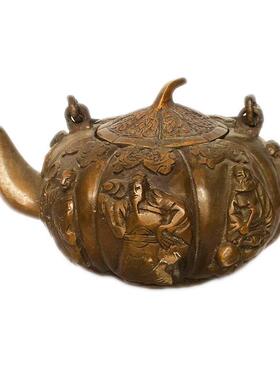 铜器八仙酒壶手提茶壶酒壶黄铜摆件铜古玩杂项金属工艺品