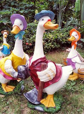 卡通鸭子摆树脂工件艺观XWM品园艺景雕塑花园墅摆别设个性创意装