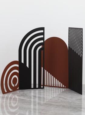 桌面屏风简约现代黑白树脂金属艺术创意雕塑摆件屏风样板间桌面软