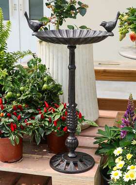 美式复GTP古铸庭鸟铁高脚花台盆喂鸟器食盆摆件别墅花园院阳装饰