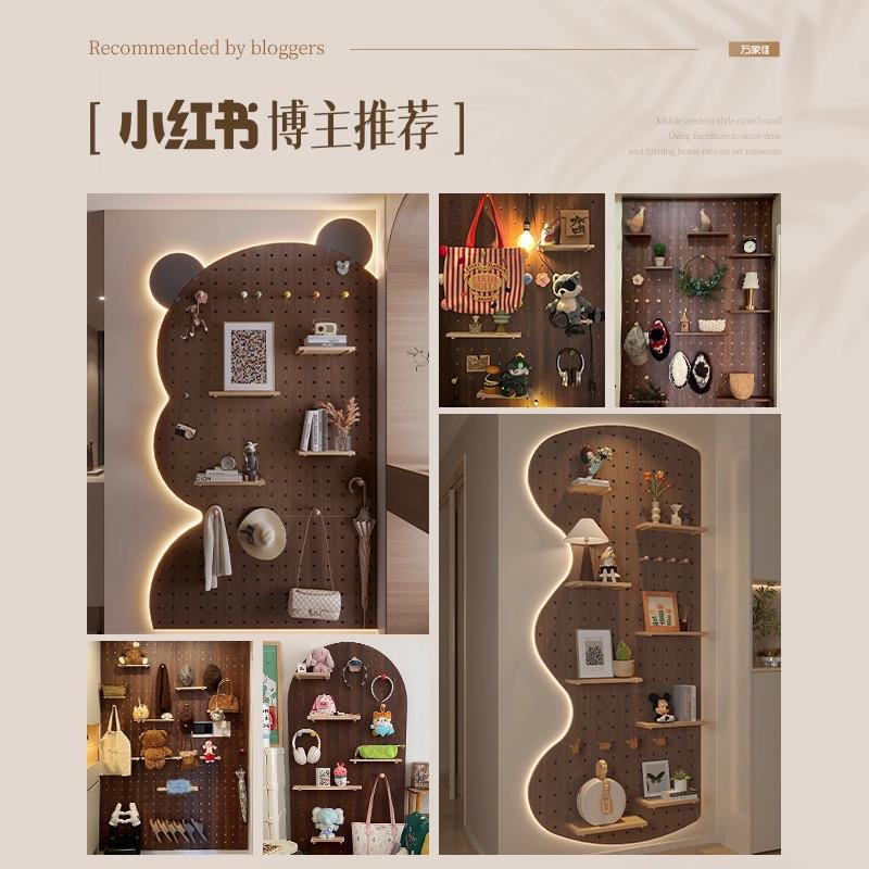 Solid wood hole board lamp with storage rack accessories special-shaped custom-shaped wall decoration storage shelf entrance porch cover
