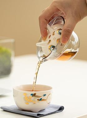 创意可爱龙年旅行快客杯套装便携一壶三杯陶瓷茶具户外随身泡茶壶