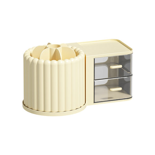 化妆品收纳盒旋转笔筒梳妆台桌面大容量化妆刷口红眼影粉扑置物架 - 图3