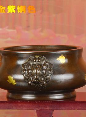 纯铜狮耳香炉加厚大号家用供奉炉彷古天鸡耳宣德干 干隆年制底款