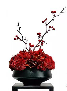 新中国风花卉人造绿色植物盆景样板间客厅售楼处入口植物芦笋盆栽