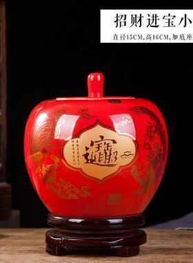 高档景德镇陶瓷瓶黄色红色瓷摆件家用客厅酒柜花工瓶艺器品家居装