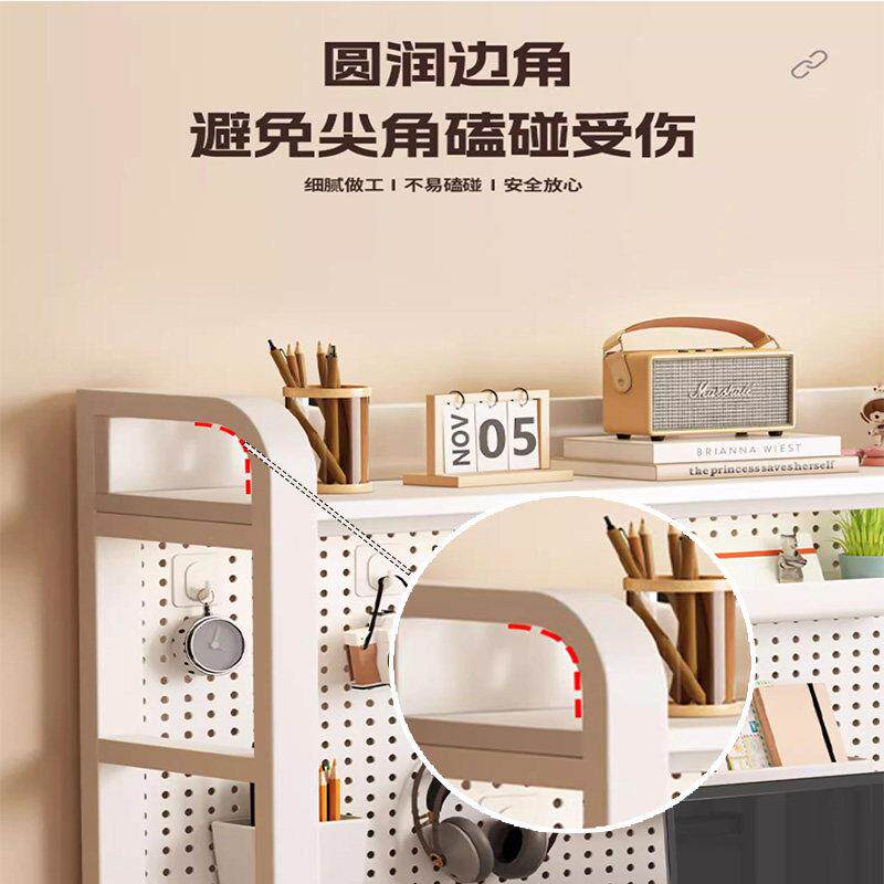 Multi-layer bookshelf on desk desktop storage shelf office desk wrought iron table storage hole board bookshelf student computer