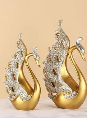 客厅柜子摆件高级感情侣天鹅家居客厅酒柜装饰品中式轻奢创业办公