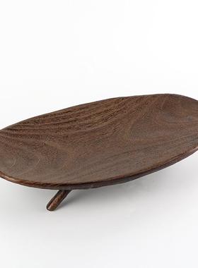 北欧实木纹号水果盘装饰新中式大GPA饰托盘样装板间店复古禅酒意