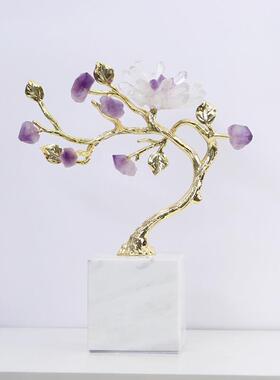 美式轻奢金色树枝紫水晶摆件样板间客厅玄关柜酒柜装饰摆设装饰品