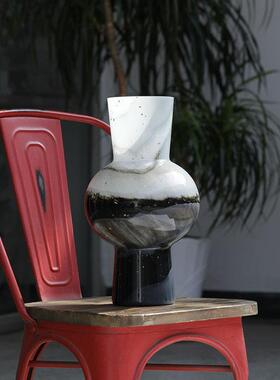 新中式水墨梯度大理石玻璃花瓶装饰品家居花器装饰入口餐桌样板房