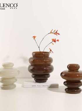 现代简约几何艺术层叠圆圈玻璃花瓶样板房客厅餐桌插花工艺品摆件