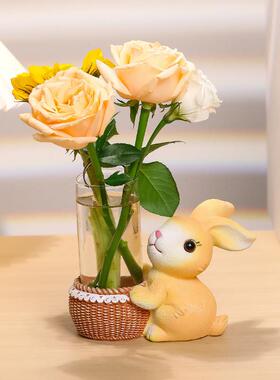 卡通萌宠兔子小花瓶房间飘窗水培器皿女生工位办公桌装饰摆饰好物