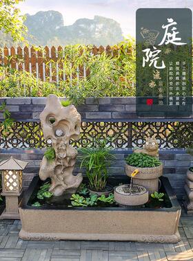 中式庭院装饰花园景观瀑布造景流水喷泉鱼池户外花园假山盆景摆件