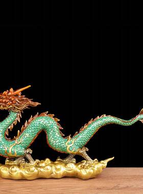宏达彩绘祥龙献龙瑞全黄铜摆办公室装彩绘祥龙玄关铜饰品铜器件