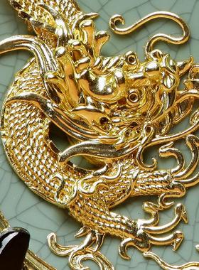 漆线雕龙凤呈祥双龙戏珠盘子陶瓷摆件厦门工艺品客厅玄关装饰礼品