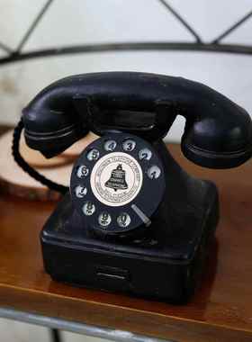 客厅高级感柜子摆件冰箱顶上面的摆件复古做旧电话机树脂创意家居