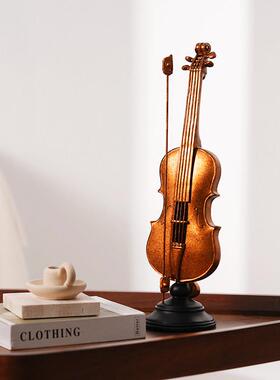 创意覆古树脂小提琴模型摆件软装饰品摆橱窗摄影道具会所酒吧摆设