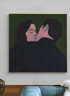 吻 亲吻是爱永恒的表达方式 小众艺术油画装饰画情侣氛围挂画