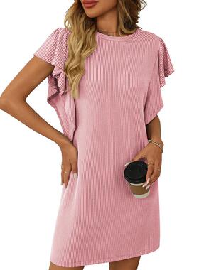 Women's Textured Ruffled Flutter Sve Mini Dress Chic Casual
