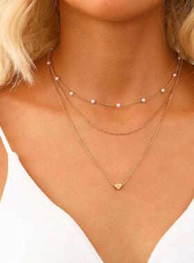 3-piece set of pearl gold necklace珍珠金色项炼3件套多层叠戴