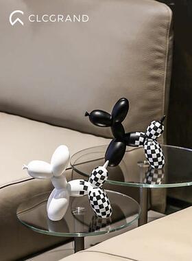 轻奢可爱黑白气球狗摆件动物家居客厅桌面卧室装饰房间改造小物件